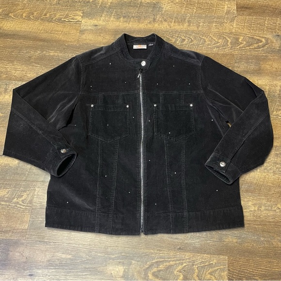 CLEARANCE Quacker Factory Black Corduroy Jacket Zip Gems Rhinestone Women’s 1X - Picture 1 of 12